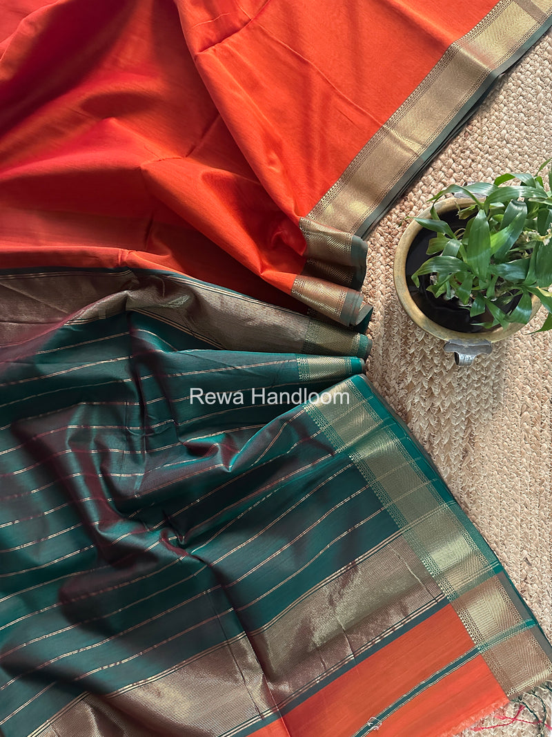 Exclusive Maheshwari Rust Orange Zari Border Saree EZ045