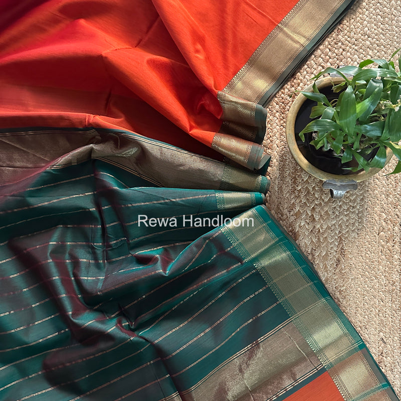 Exclusive Maheshwari Rust Orange Zari Border Saree EZ045