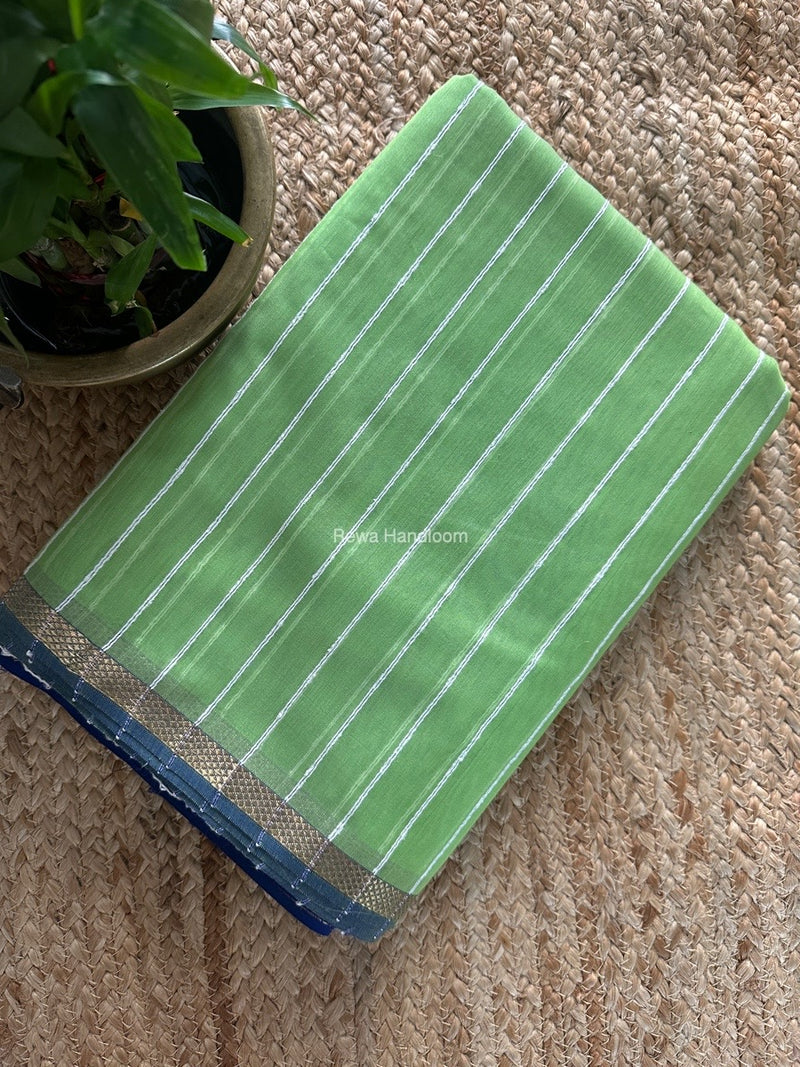 Maheshwari Parrot Green Gichha Thread Lining Saree GTLS026