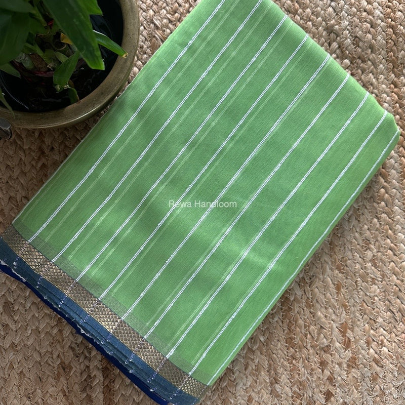 Maheshwari Parrot Green Gichha Thread Lining Saree GTLS026