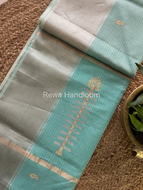 Maheshwari Sea Green Silver Zari Butti Buta Saree-SBP05