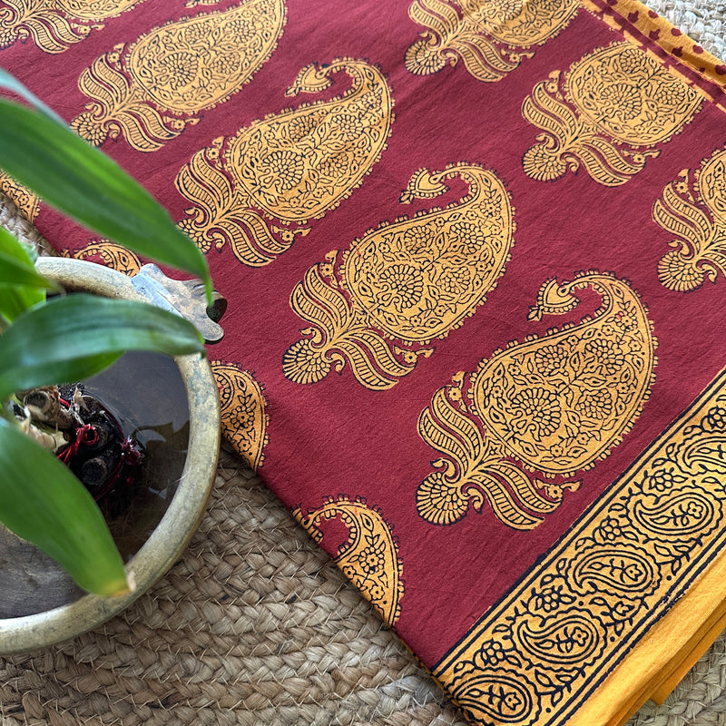 Yellow-Red Bagh Print Cotton Suit with Aami Butta- BCSP15