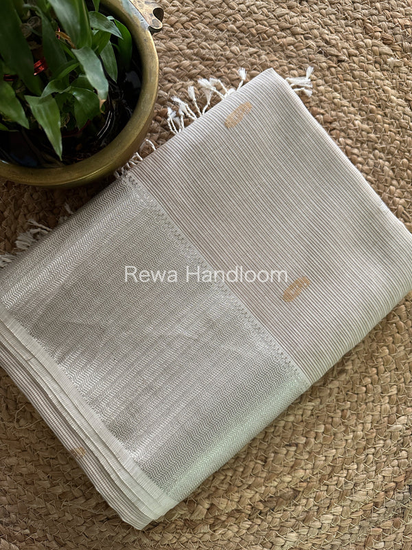 Maheshwari Beige Silver Zari Buta-Buti Saree-SBP52 