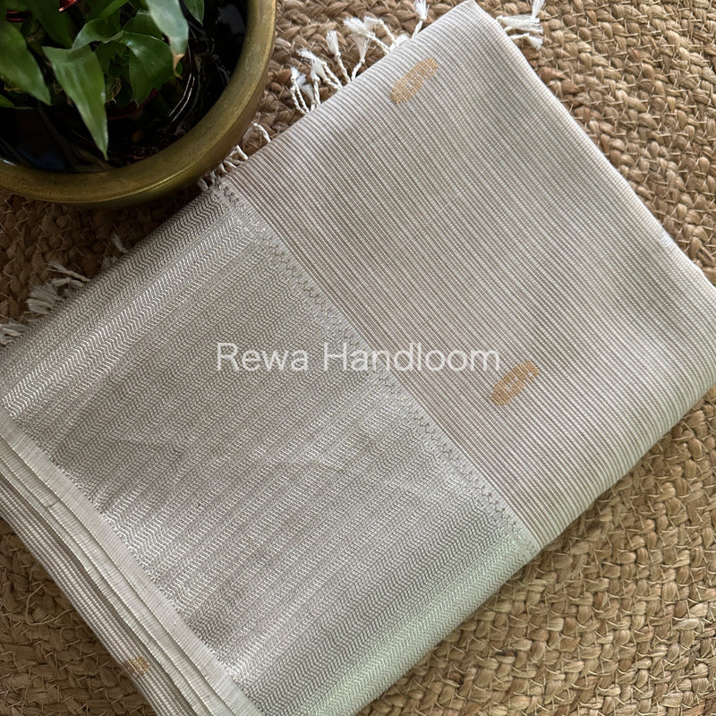 Maheshwari Beige Silver Zari Buta-Buti Saree-SBP52 