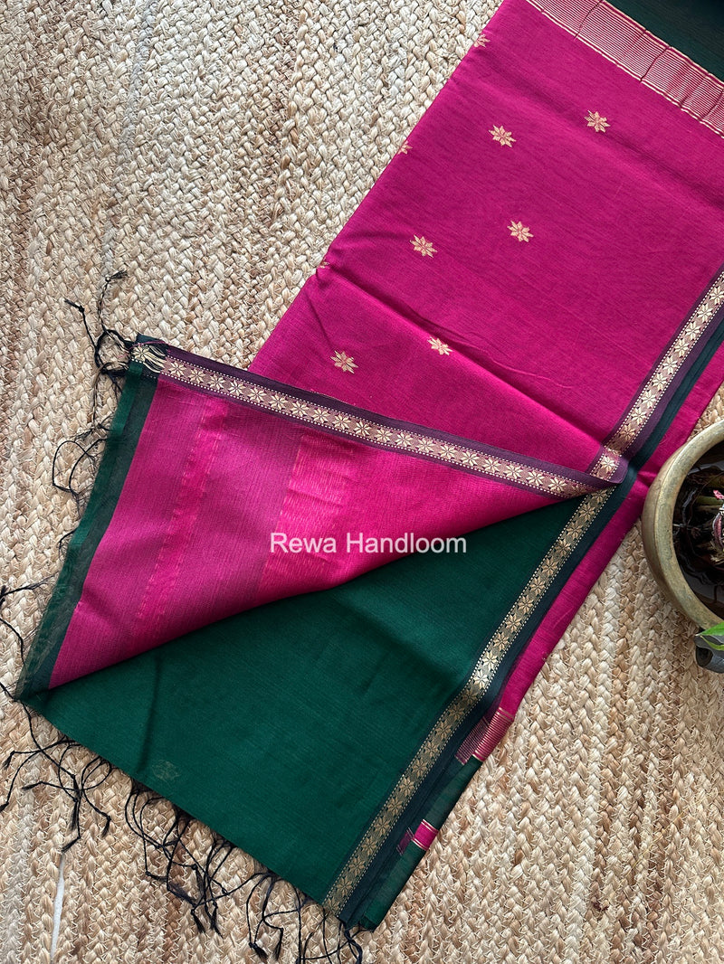 Green Star Butti Maheshwari Saree SSB075