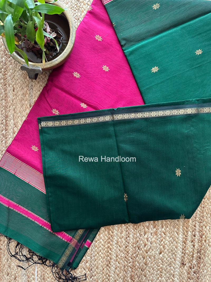 Green Star Butti Maheshwari Saree SSB075