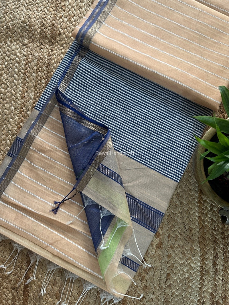 Maheshwari Peach Gichha Thread Lining Saree GTLS027