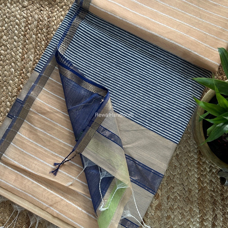 Maheshwari Peach Gichha Thread Lining Saree GTLS027