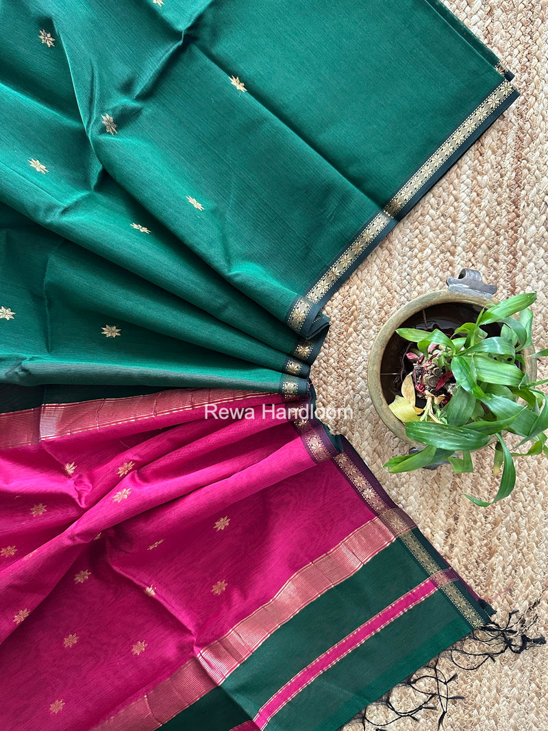 Green Star Butti Maheshwari Saree SSB075