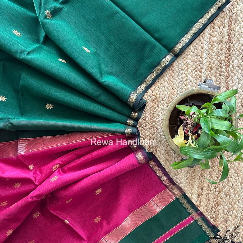 Green Star Butti Maheshwari Saree SSB075