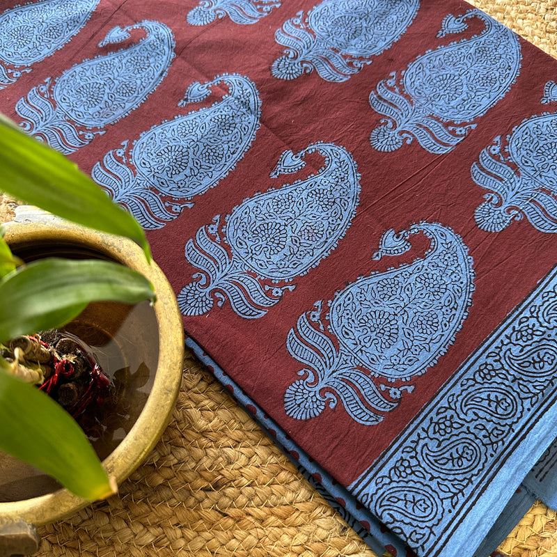 Blue-Maroon Bagh Print Cotton Suit with Aami Butta -BCSP16