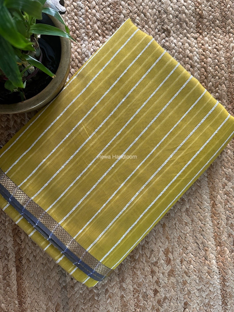 Maheshwari Yellow Gichha Thread Lining Saree GTLS028