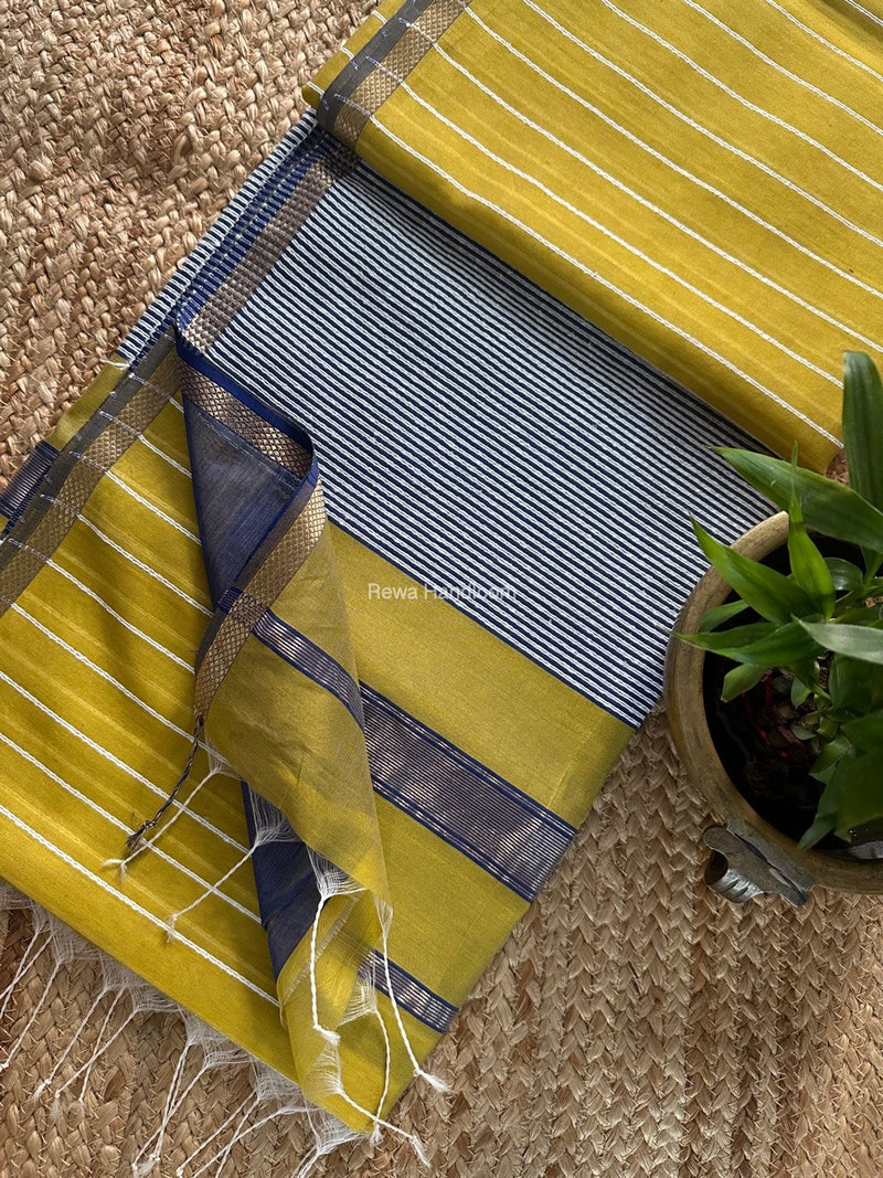 Maheshwari Yellow Gichha Thread Lining Saree GTLS028