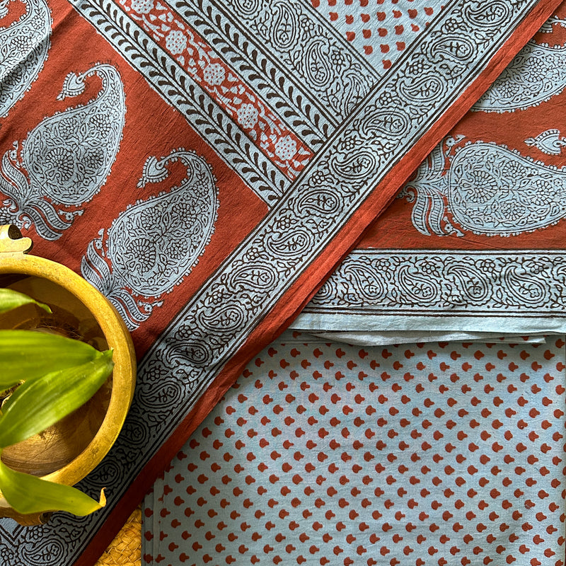 Blue-Maroon Bagh Print Cotton Suit with Aami Butta -BCSP16