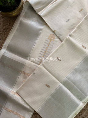 Maheshwari White Silver Zari Butti Buta Saree-SBP02