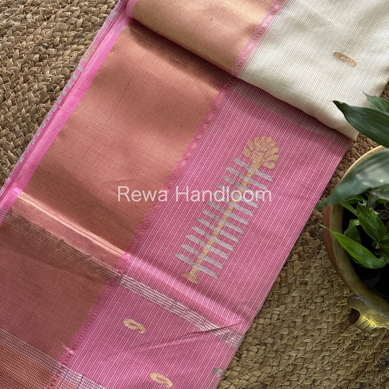 Maheshwari White Silver Zari Buta-Buti Saree SBP48