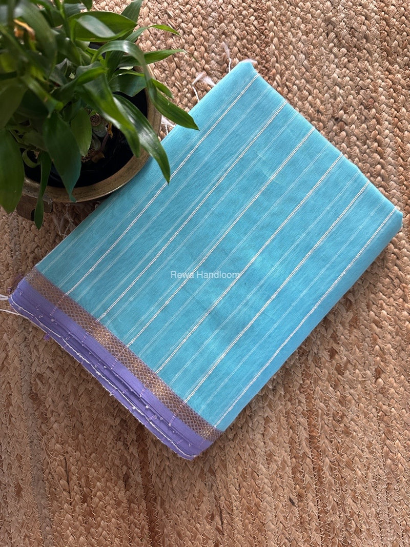 Maheshwari Sky Blue Gichha Thread Lining Saree GTLS048