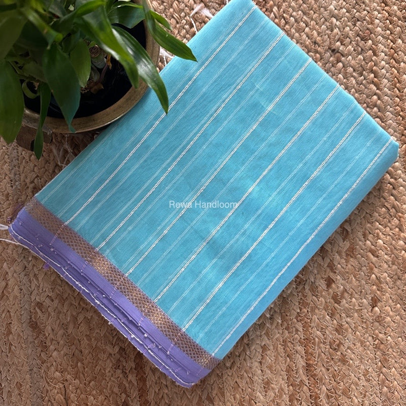 Maheshwari Sky Blue Gichha Thread Lining Saree GTLS048