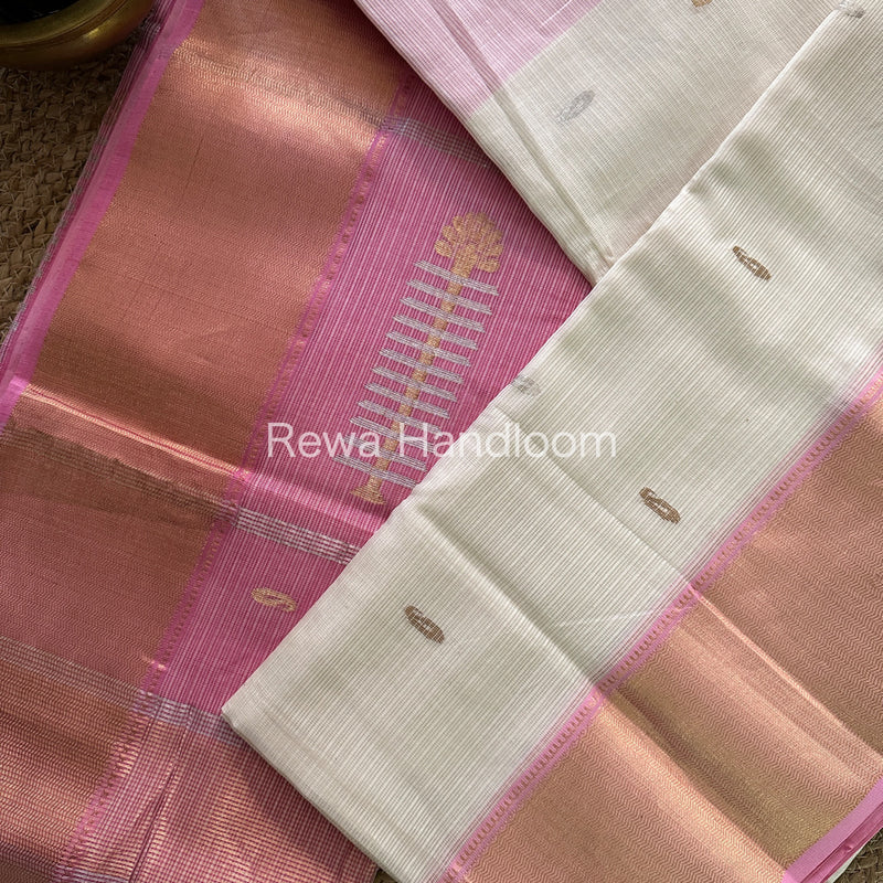Maheshwari White Silver Zari Buta-Buti Saree SBP48