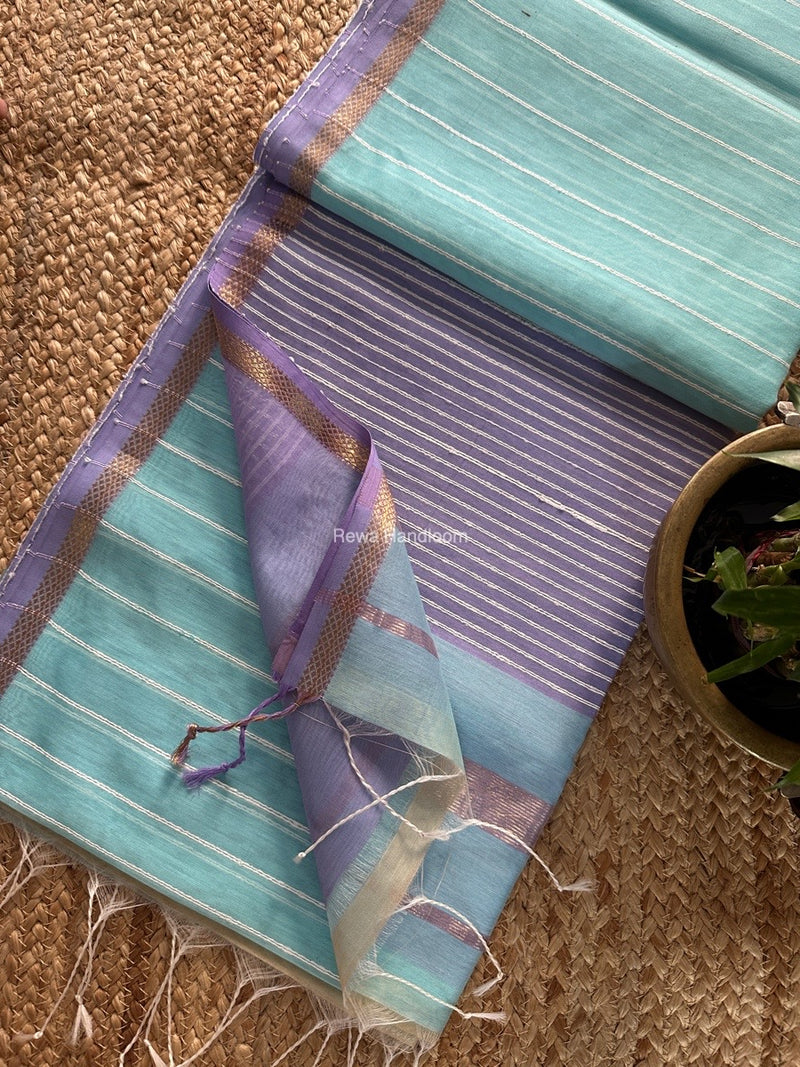 Maheshwari Sky Blue Gichha Thread Lining Saree GTLS048