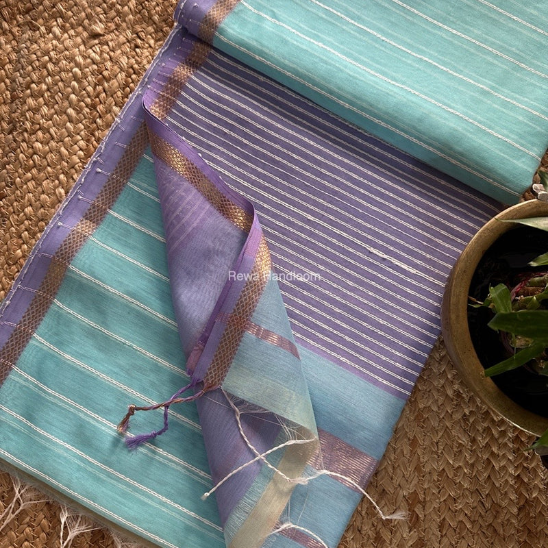 Maheshwari Sky Blue Gichha Thread Lining Saree GTLS048