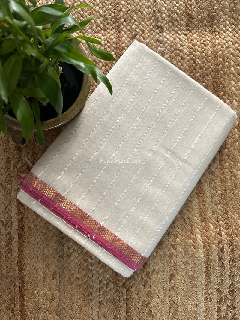 Maheshwari Off White Gichha Thread Lining Saree GTLS039