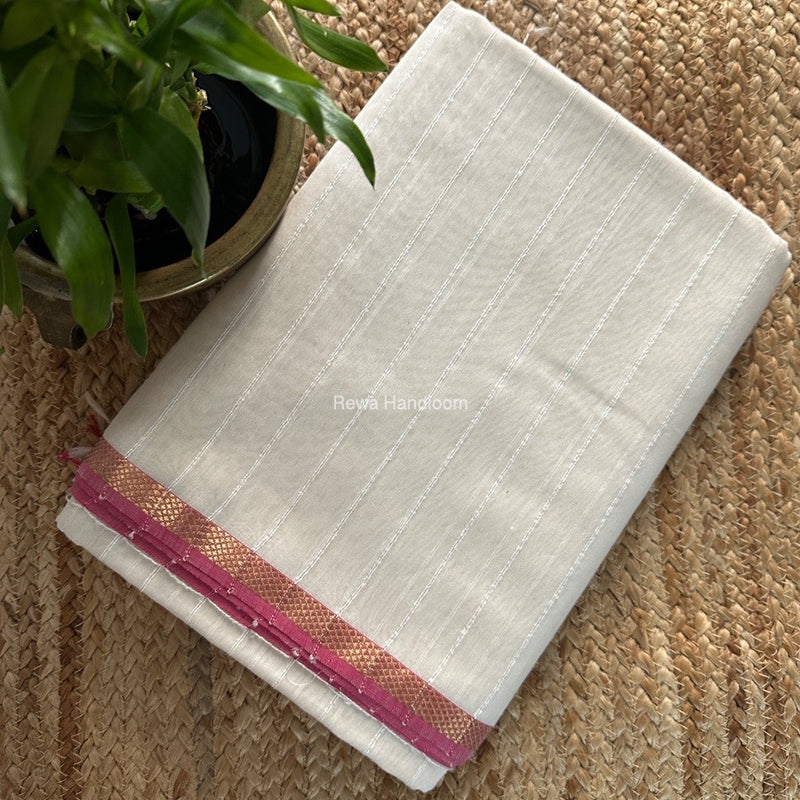 Maheshwari Off White Gichha Thread Lining Saree GTLS039