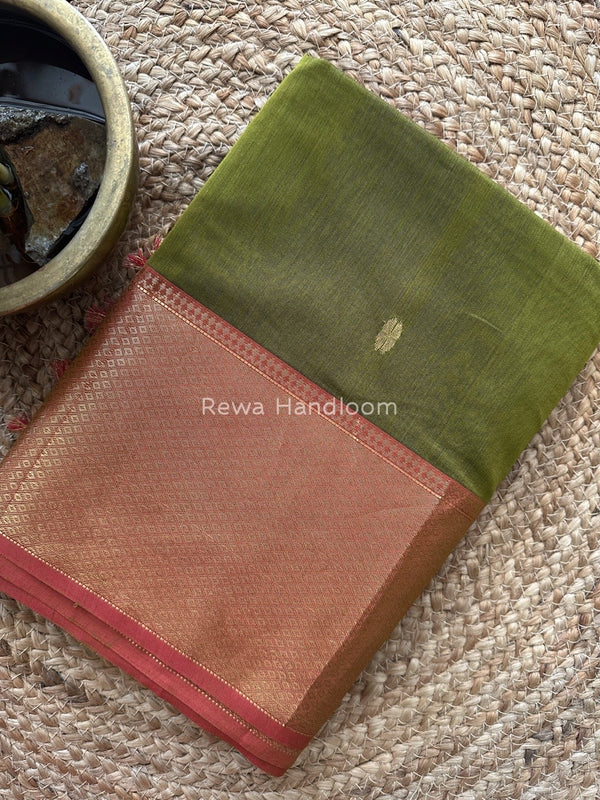 Maheshwari Mehendi Green Zari Skirt Butti Saree ZSB0116