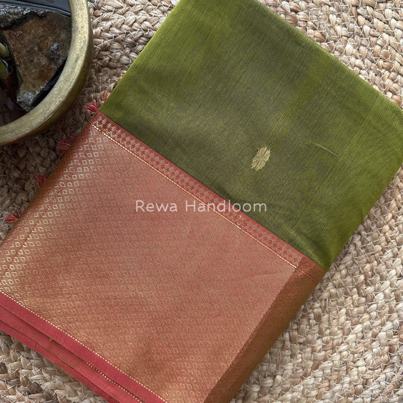 Maheshwari Mehendi Green Zari Skirt Butti Saree ZSB0116
