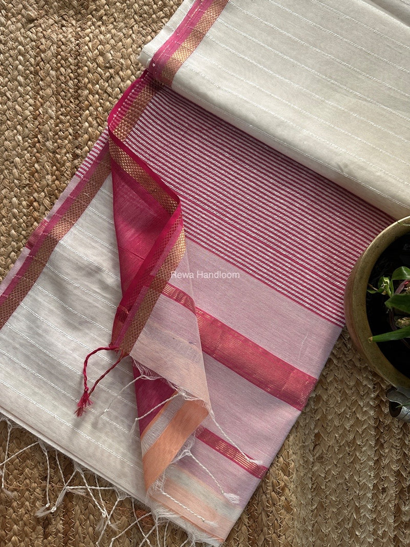 Maheshwari Off White Gichha Thread Lining Saree GTLS039