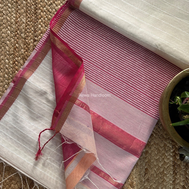 Maheshwari Off White Gichha Thread Lining Saree GTLS039