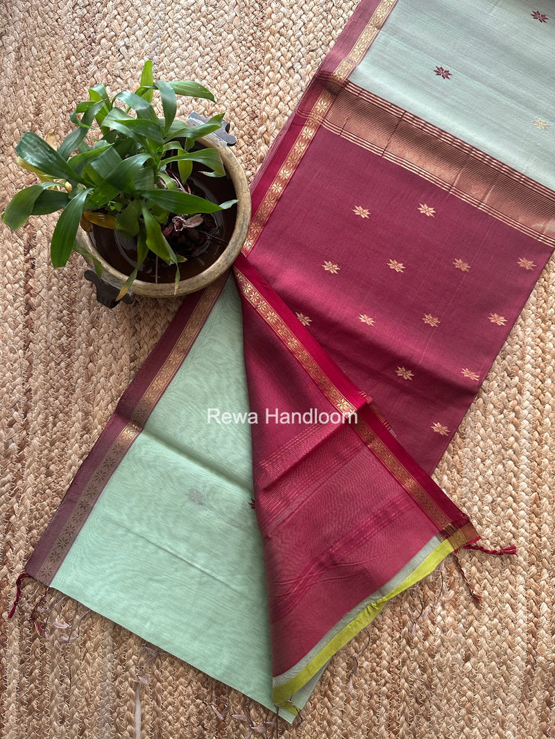 Pista Green Star Butti Maheshwari Saree SSB068