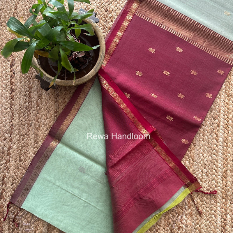 Pista Green Star Butti Maheshwari Saree SSB068