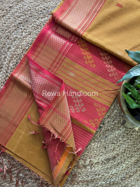 Maheshwari Mustard Tissue Silk Saree-TBP01