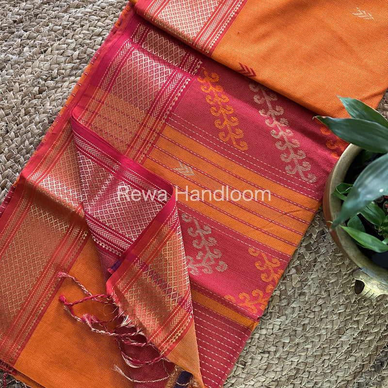Maheshwari Orange Tissue Silk Saree-TBP02