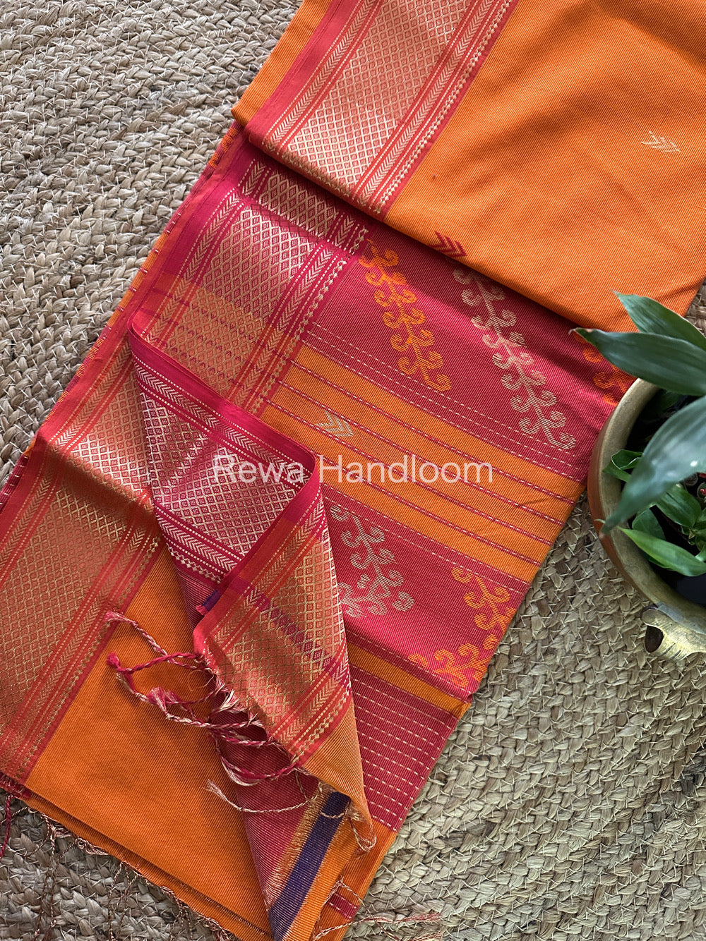 Maheshwari Orange Tissue Silk Saree-TBP02