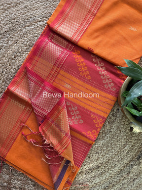 Maheshwari Orange Tissue Silk Saree-TBP02