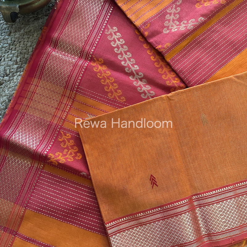 Maheshwari Orange Tissue Silk Saree-TBP02