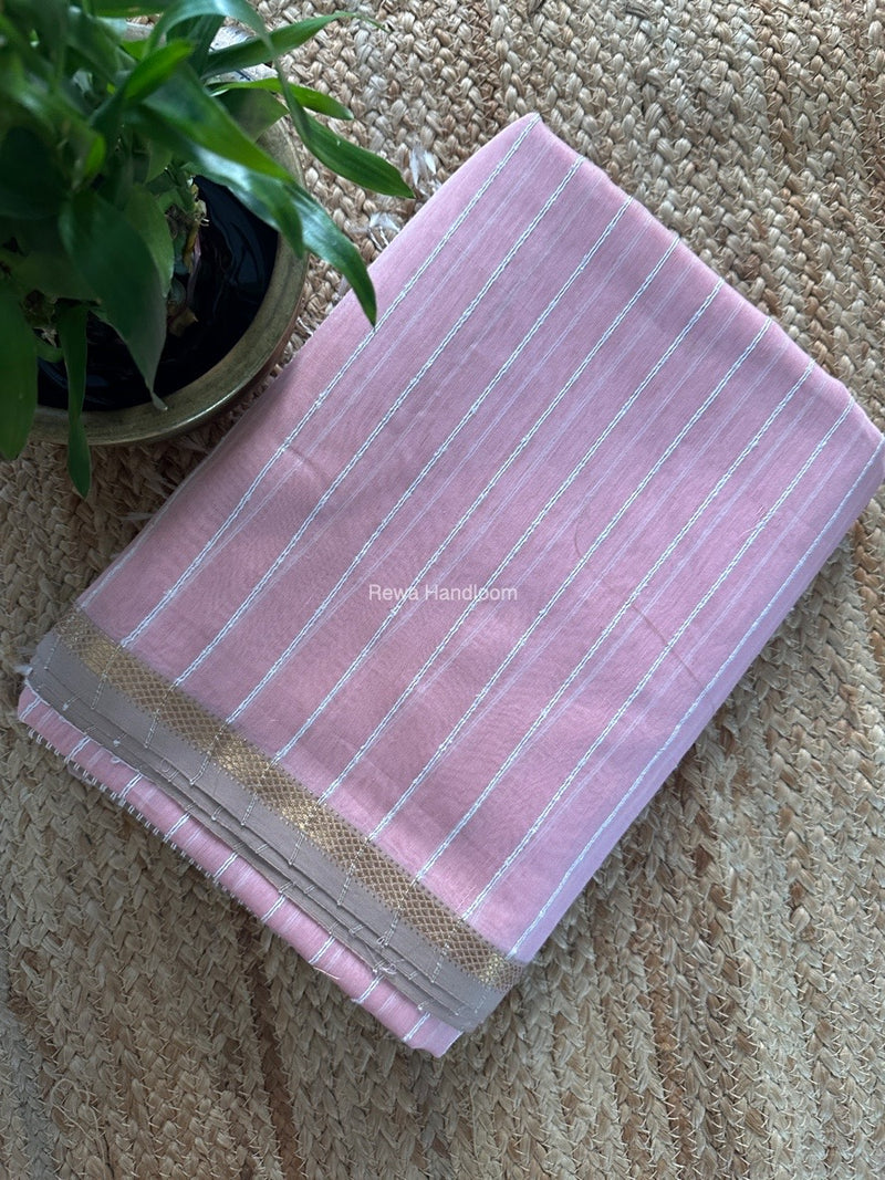 Maheshwari Light Pink Gichha Thread Lining Saree GTLS037