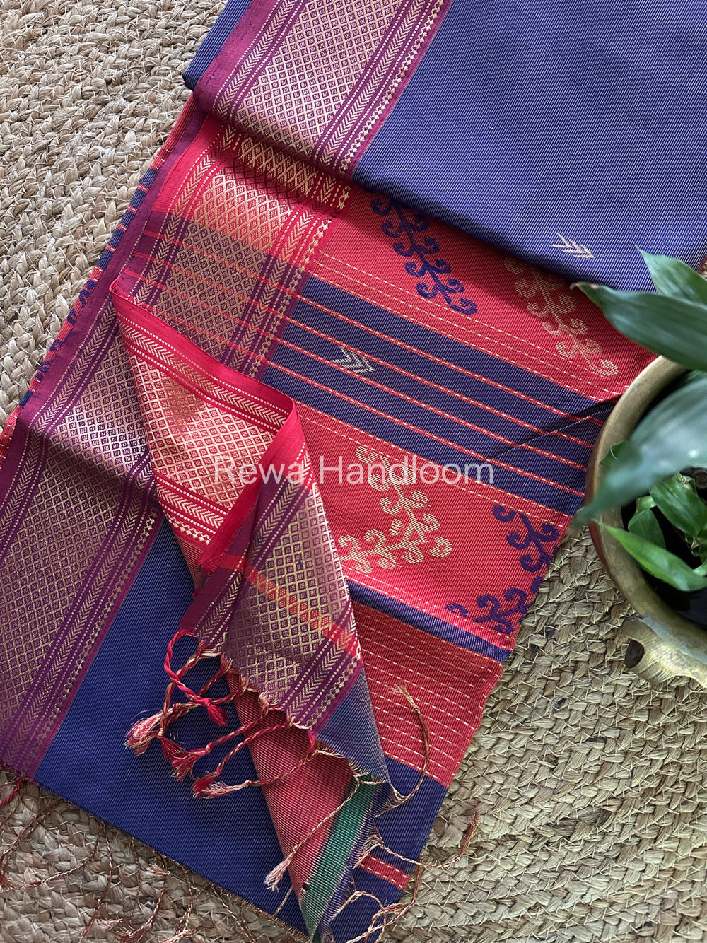 Maheshwari Blue Tissue Silk Saree-TBP03