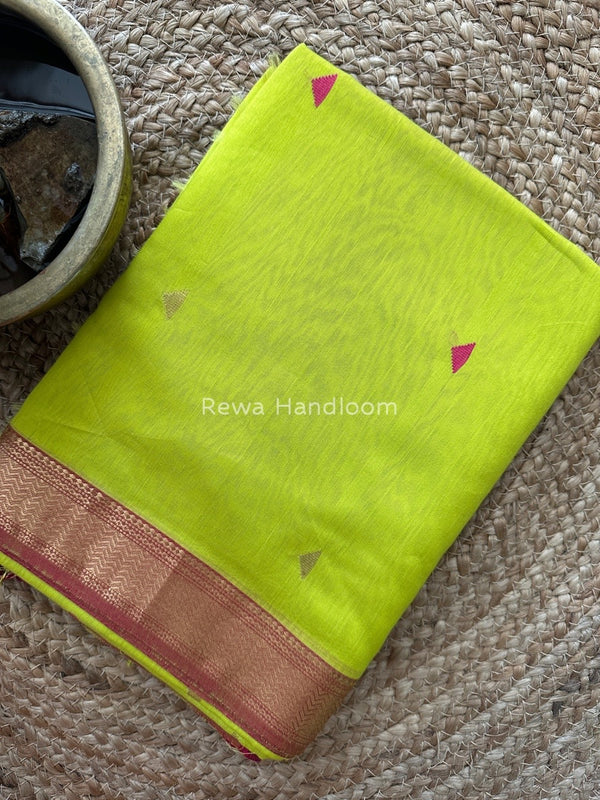 Maheshwari Parrot Green Zari Butti Saree SBT057