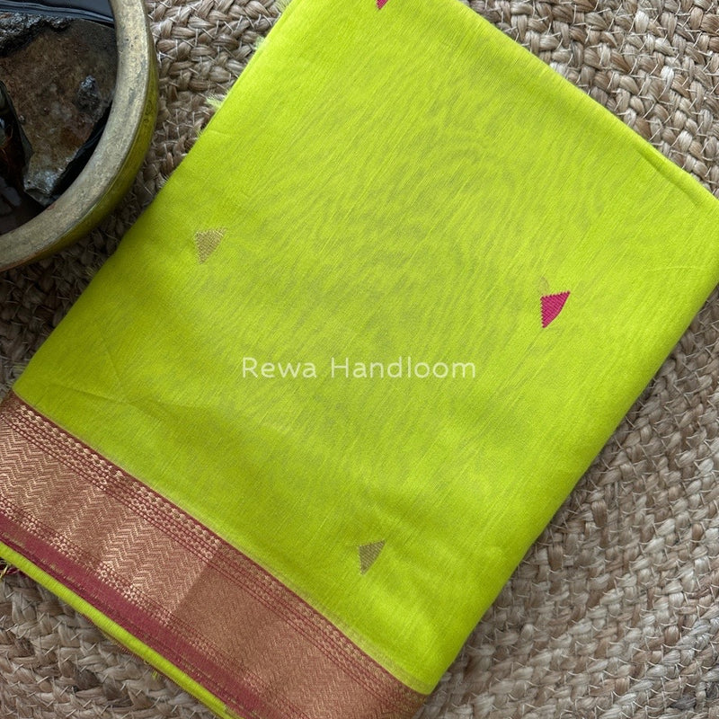 Maheshwari Parrot Green Zari Butti Saree SBT057