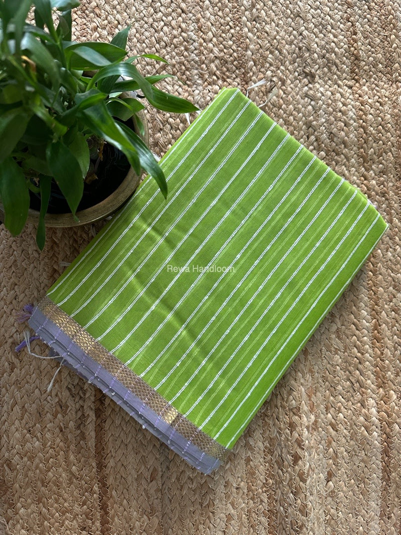 Maheshwari Parrot Green Gichha Thread Lining Saree GTLS036