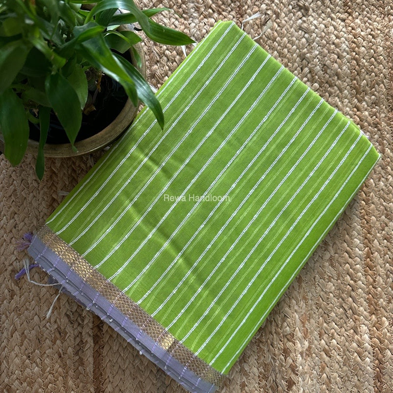 Maheshwari Parrot Green Gichha Thread Lining Saree GTLS036