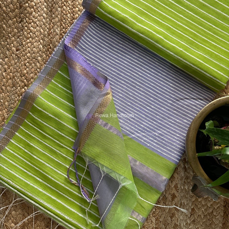 Maheshwari Parrot Green Gichha Thread Lining Saree GTLS036