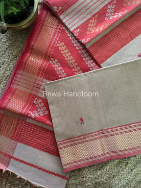 Maheshwari Beige Tissue Silk Saree-TBP04