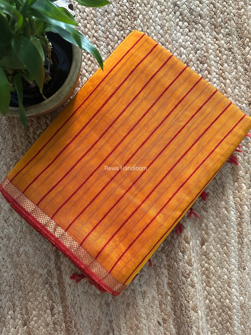 Maheshwari Mustard Yellow Gichha Thread Lining Saree GTLS040