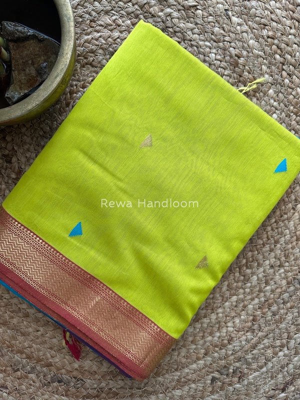 Maheshwari Parrot Green Zari Butti Saree SBT059