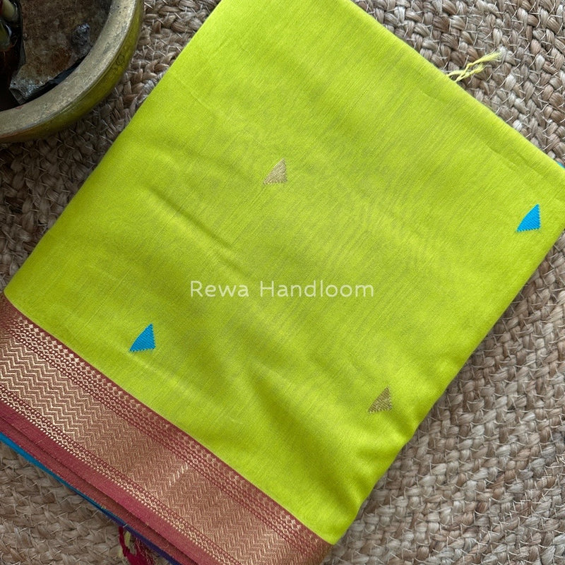 Maheshwari Parrot Green Zari Butti Saree SBT059