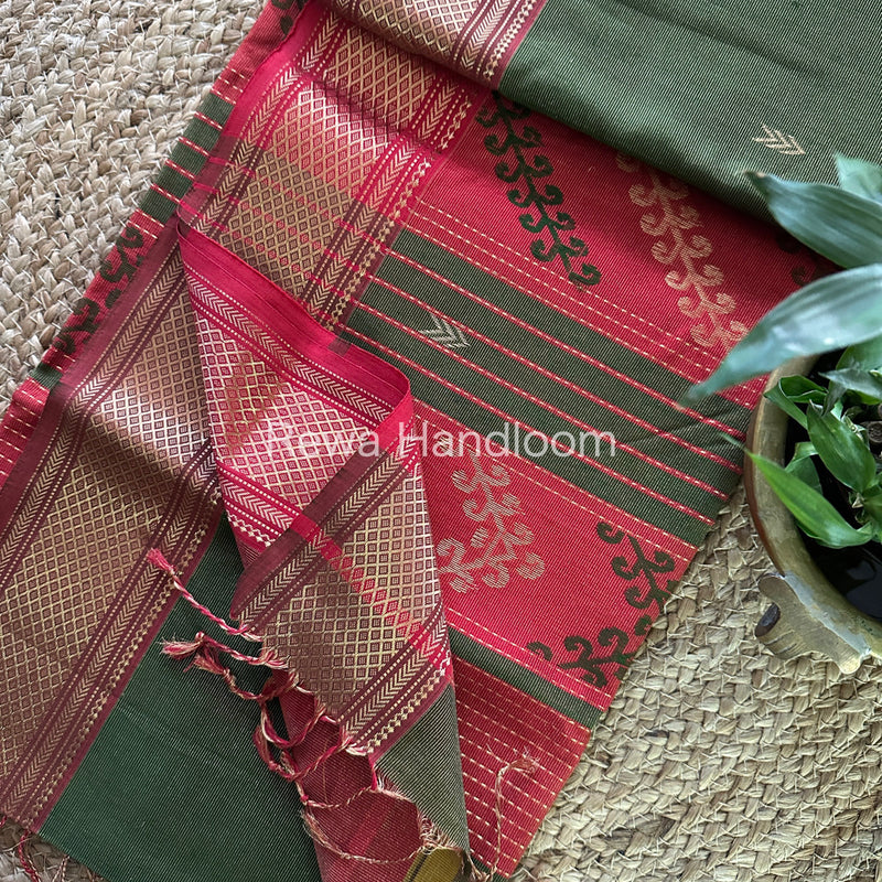Maheshwari Green Tissue Silk Saree-TBP06